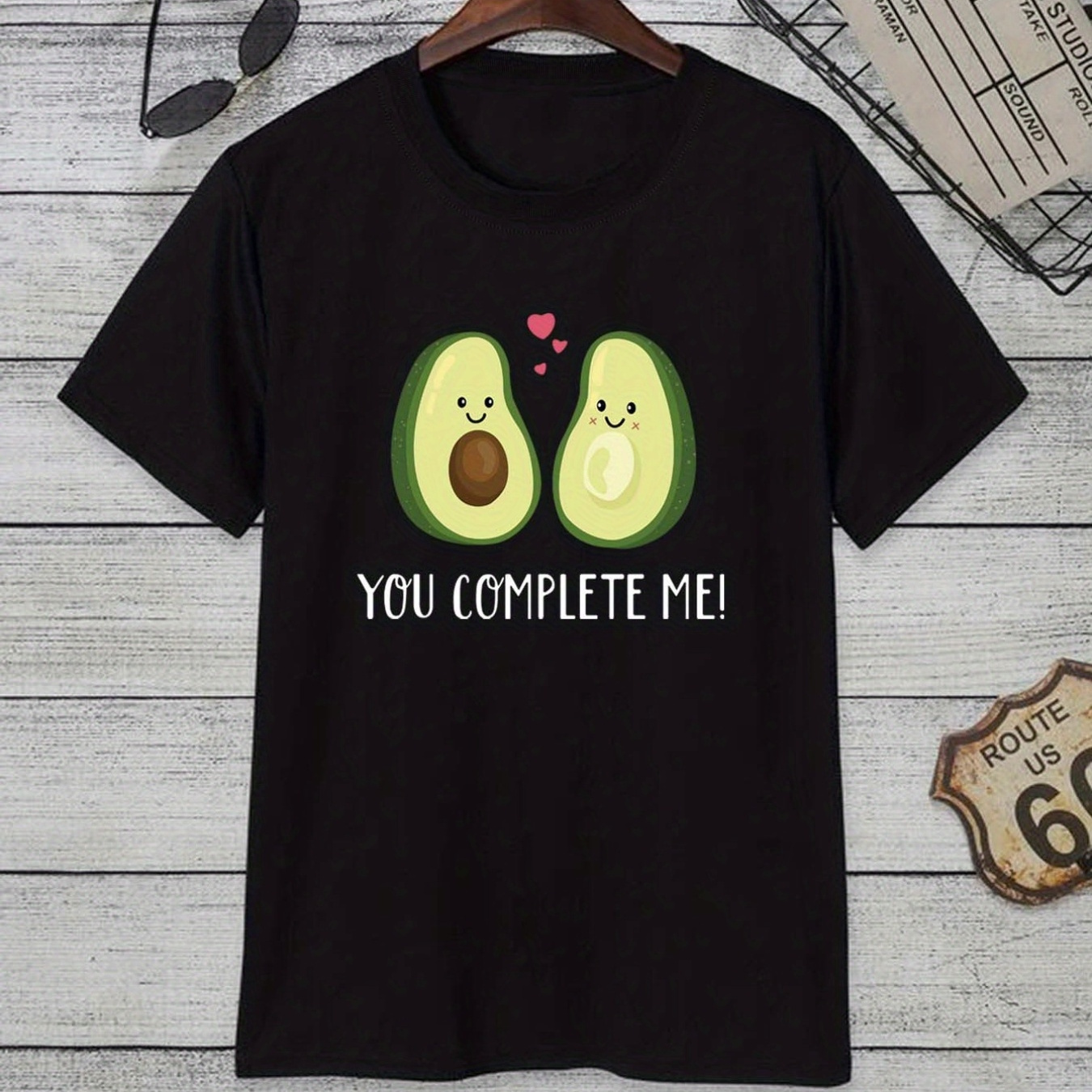

you Complete Me" Avocado, Men's Casual Slightly Stretch Crew Neck Graphic Tee, Male Clothes For Summer