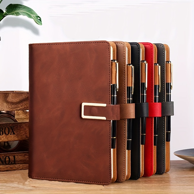 

200 Pages Vintage Pu Leather Business Notebook - Magnetic Buckle Journal Diary Book - A5 Portable Notepad