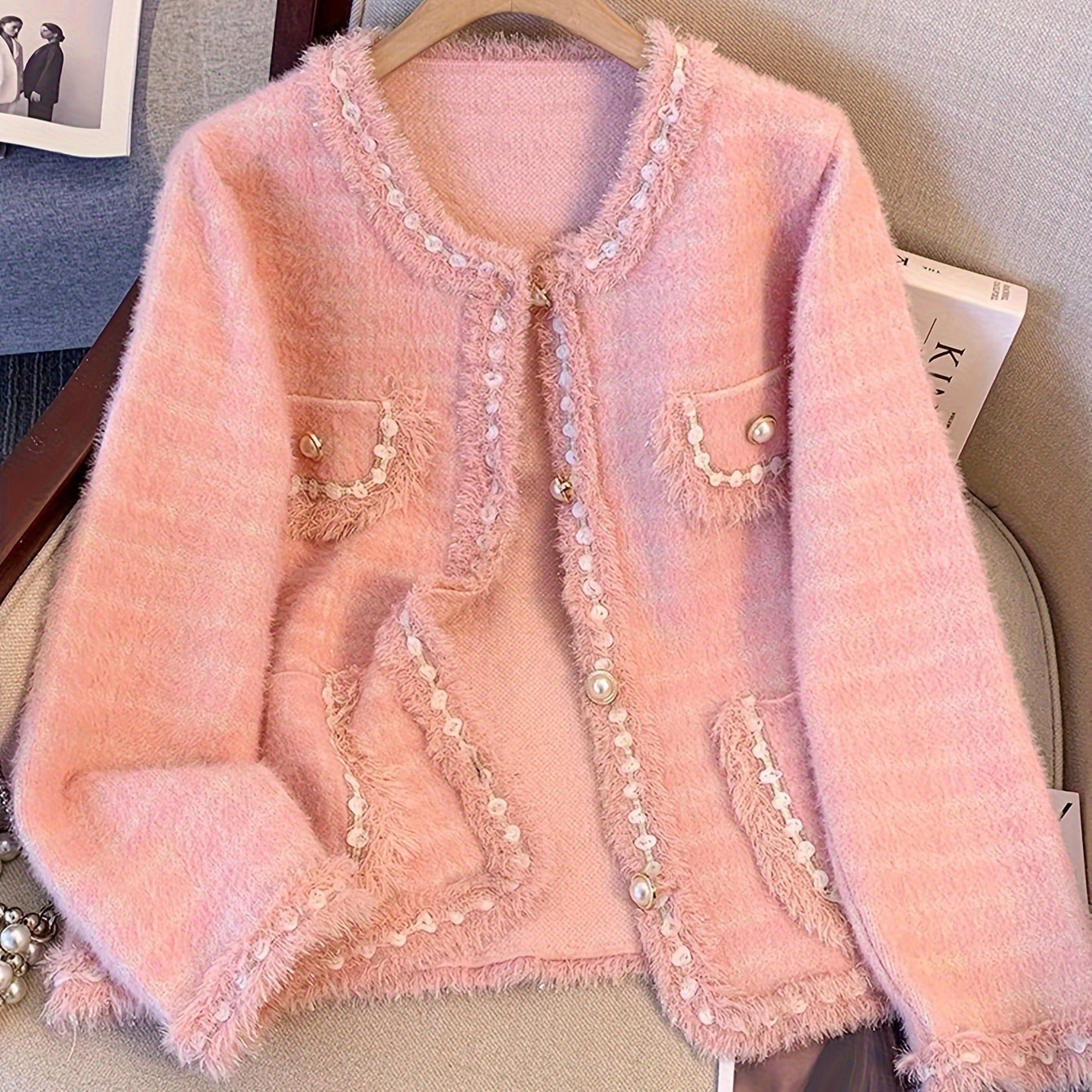 

Elegant Chic Tassel Button-up Knit Cardigan - Cozy Acrylic & Polyester Blend, Fall/winter