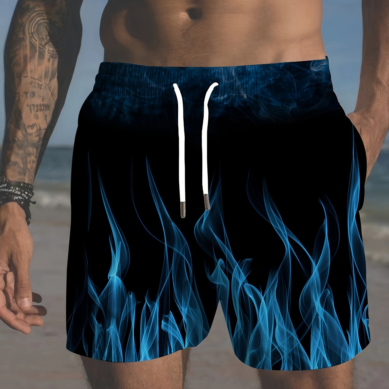 

Plus Size Men's Flames Graphic Print Board Shorts For Summer