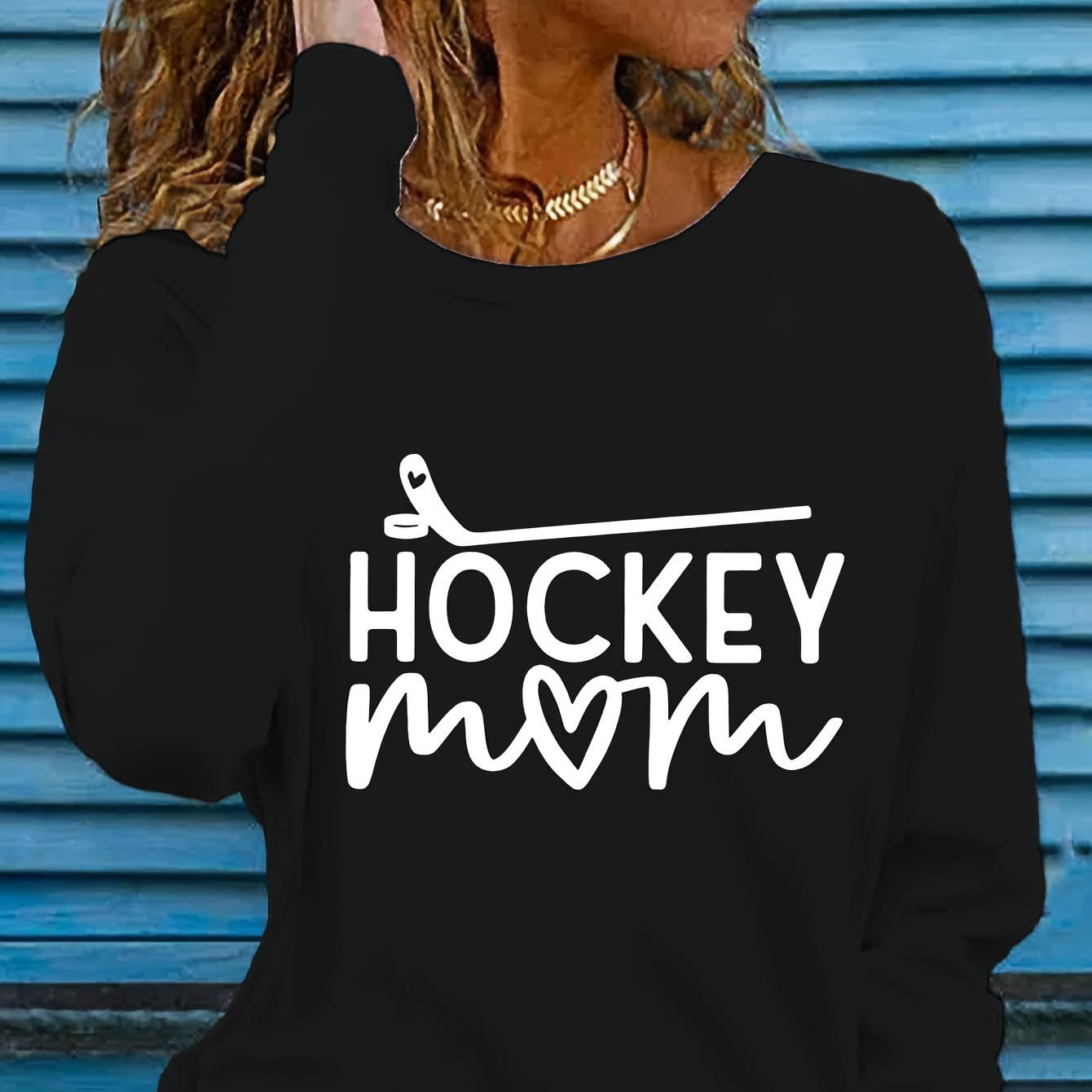 

Hockey Mom Graphic Pullover - Long T- In Knit , , Applique , Fall/