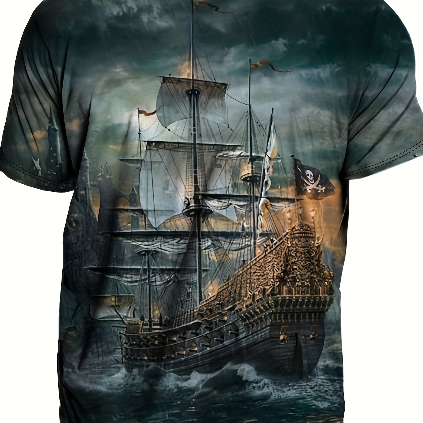 

3d Digital Pirate Ship Pattern Print Men's Graphic T-shirts, Causal Comfy Tees, Short Sleeve Pullover Tops, Men's Summer Outdoor Clothing