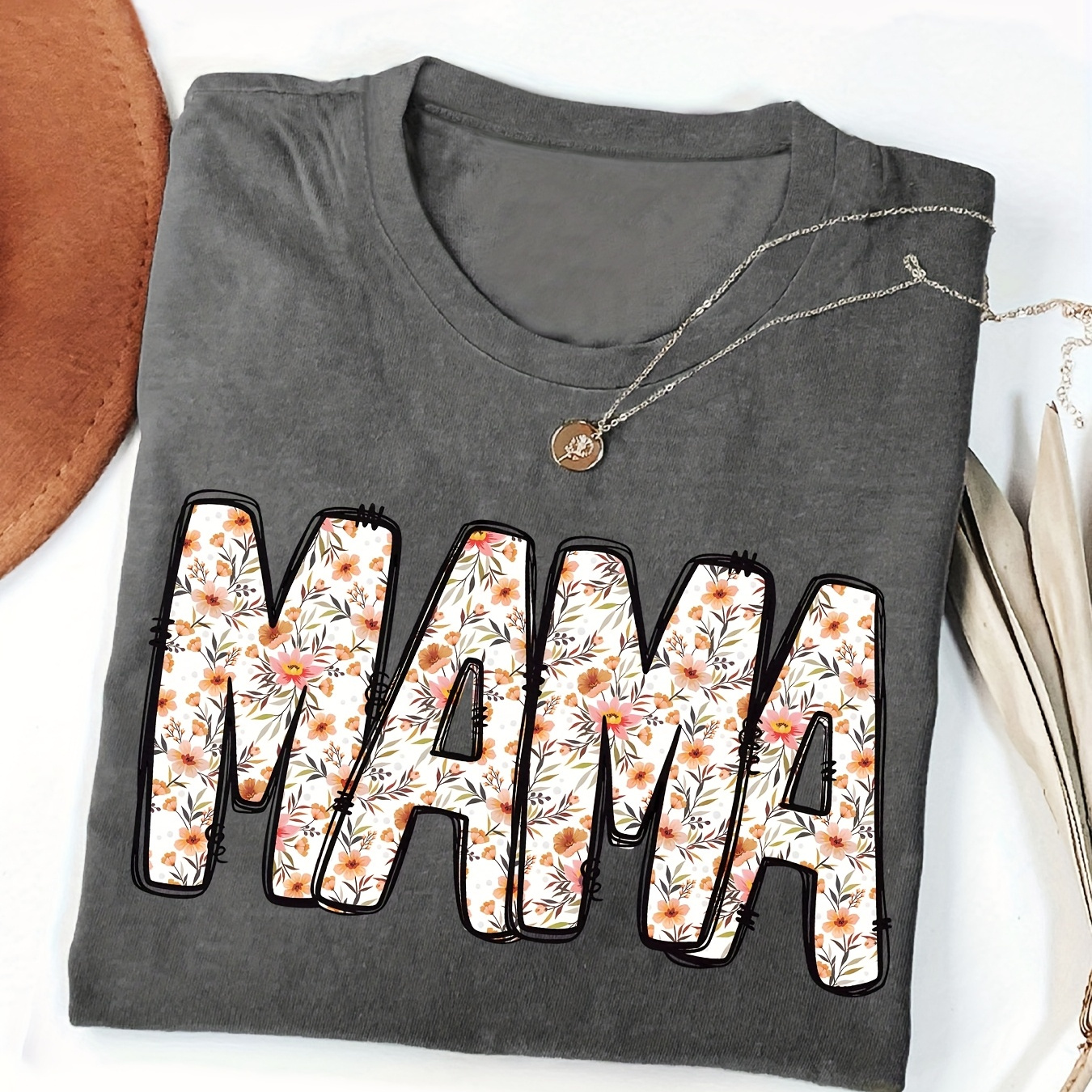 

1pc Women's Casual Round Neck T-shirt With "mama" Letter Print, Comfortable Polyester Knit Fabric, Regular Length, Wear