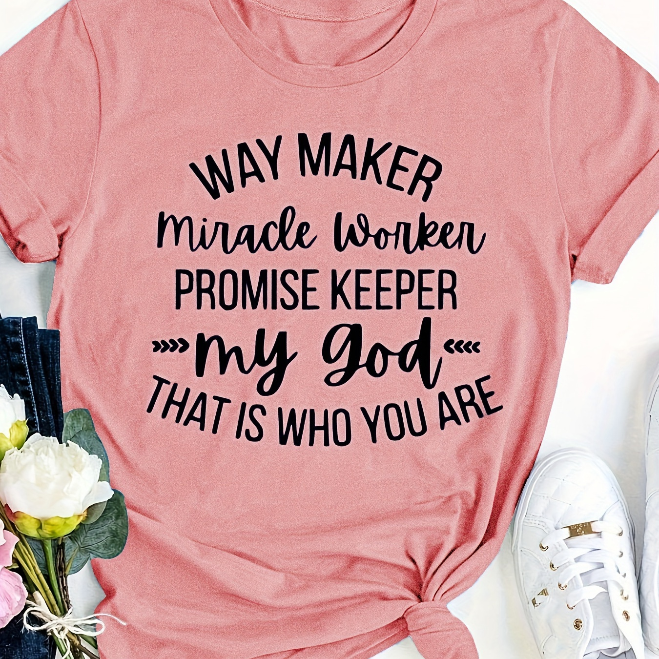 

Way Maker Letter Print T-shirt, Casual Crew Neck Short Sleeve Summer T-shirt, Women's Clothing
