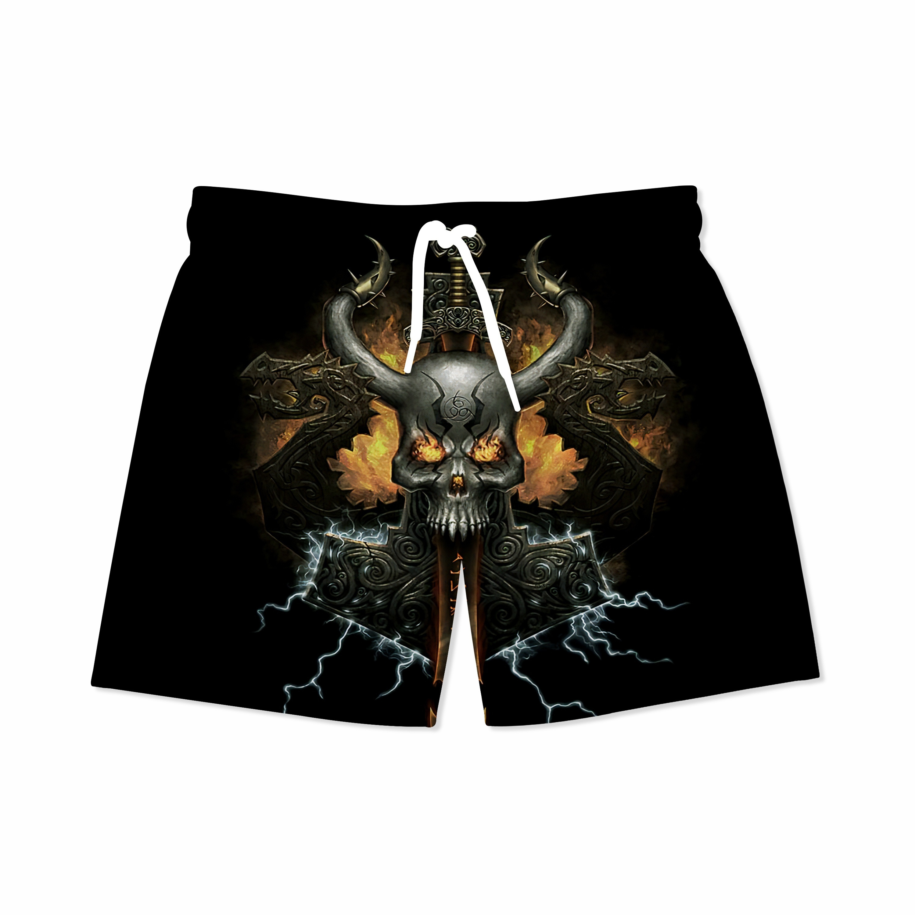 

Men's Casual Skull Print Beach Shorts, Chic Comfy Waist Drawstring Active Shorts For Summer Resort