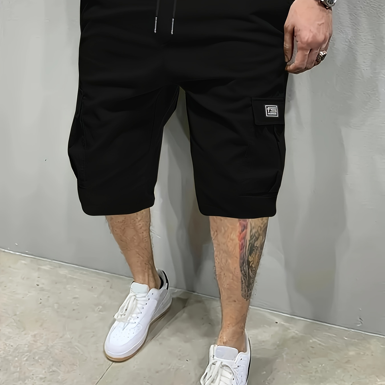 

Casual Solid Men's Loose Fit Waist Cargo Shorts With For Summer Outdoor And Work