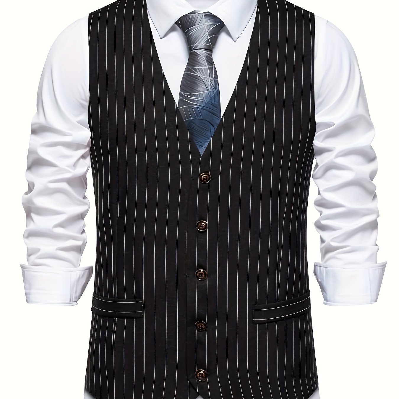 

Men' Striped Single-breasted Vest, Fashion Casual Suit Waistcoat For Spring/autumn, Vest With Pockets