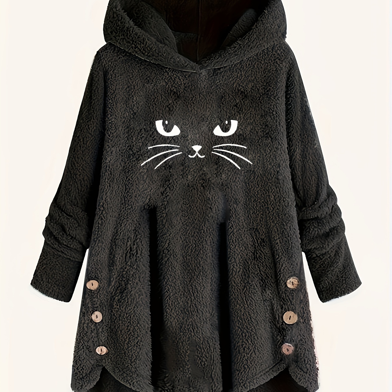 

Cute Cat Ear Design Curved Hem Hoodie, Casual Long Sleeve Warmth Hoodies Sweatshirt, Women's Clothing