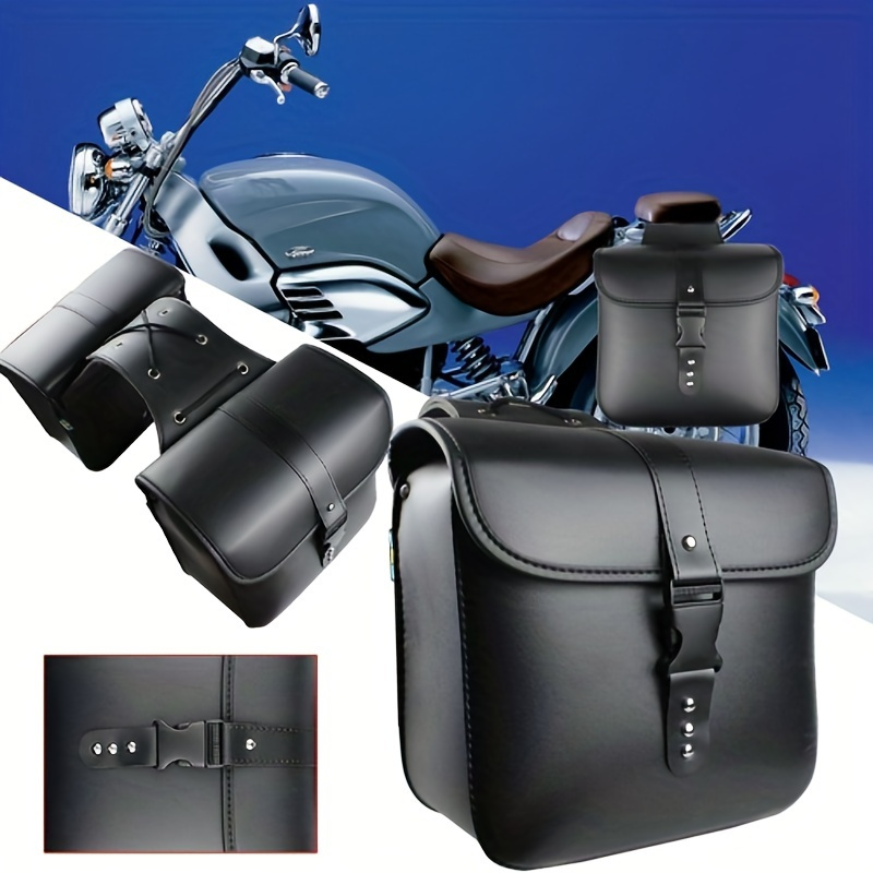 Barton Outdoors Motorcycle Bag - Barrel Style - All Genuine Black Leather -  Fits Any US Bike - Extra Storage Pockets Featuring Rugged Construction 