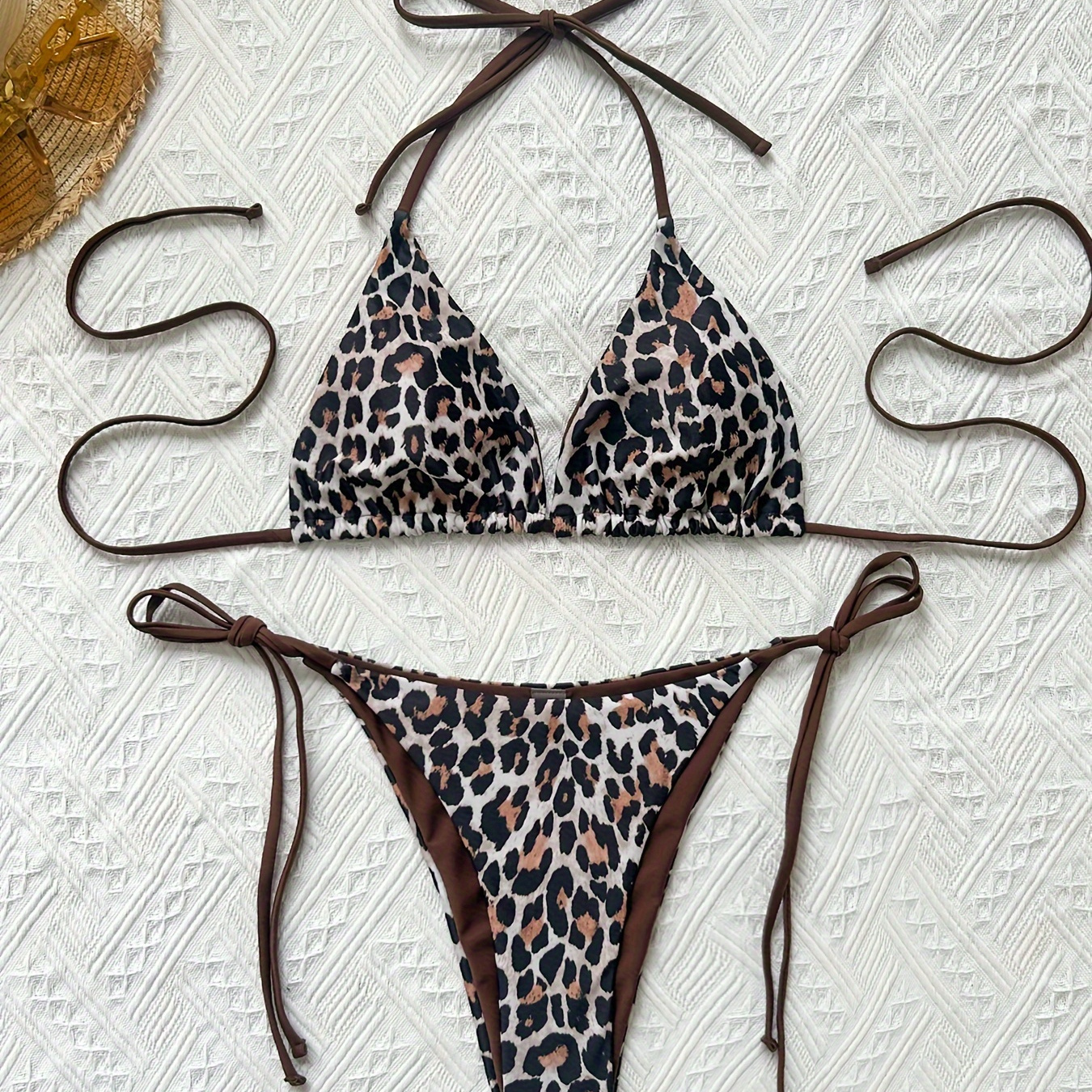 

Women's Chic Leopard Print Two-piece Bikini Set, Sexy Adjustable Tie Swimwear, Beachwear Bathing Suit