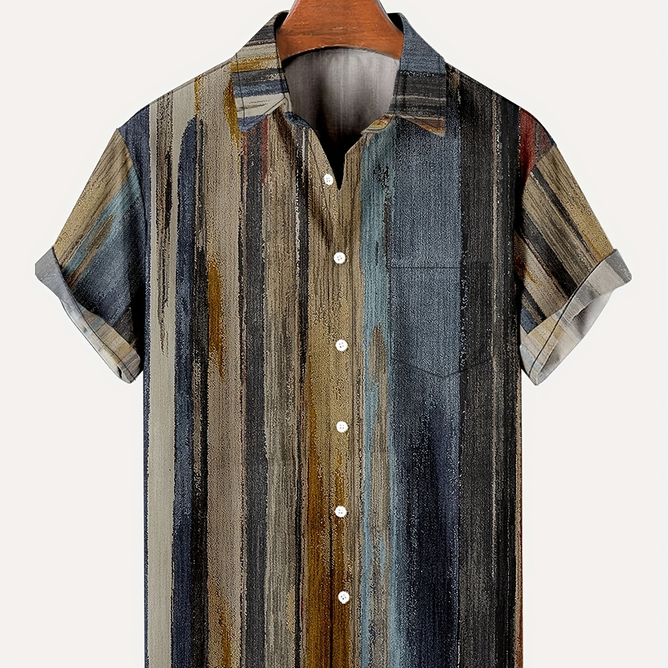 

Vintage Style Stripe Print Men's Casual Short Sleeve Shirt, Men's Shirt For Summer Vacation Resort, Tops For Men, Gift For Men