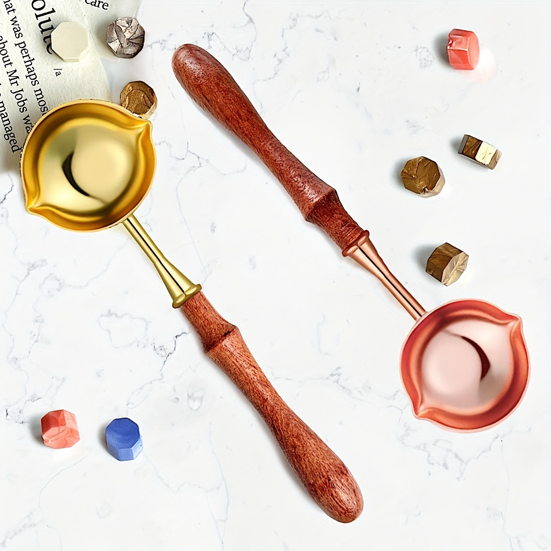 Sealing Wax Spoon Metal Tools, Wax Seal Spoon With Wooden Handel 2 Pcs,  Enamel Envelope Sealing Tool