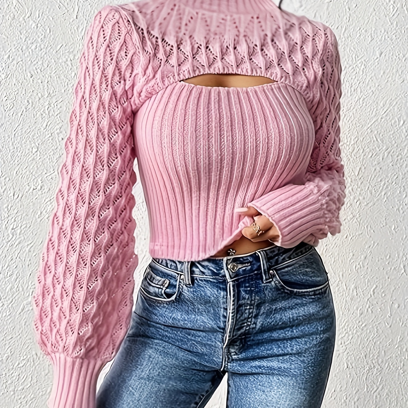 

Textured Sweater, Knit Shrug Top For & Fall, Women's Clothing