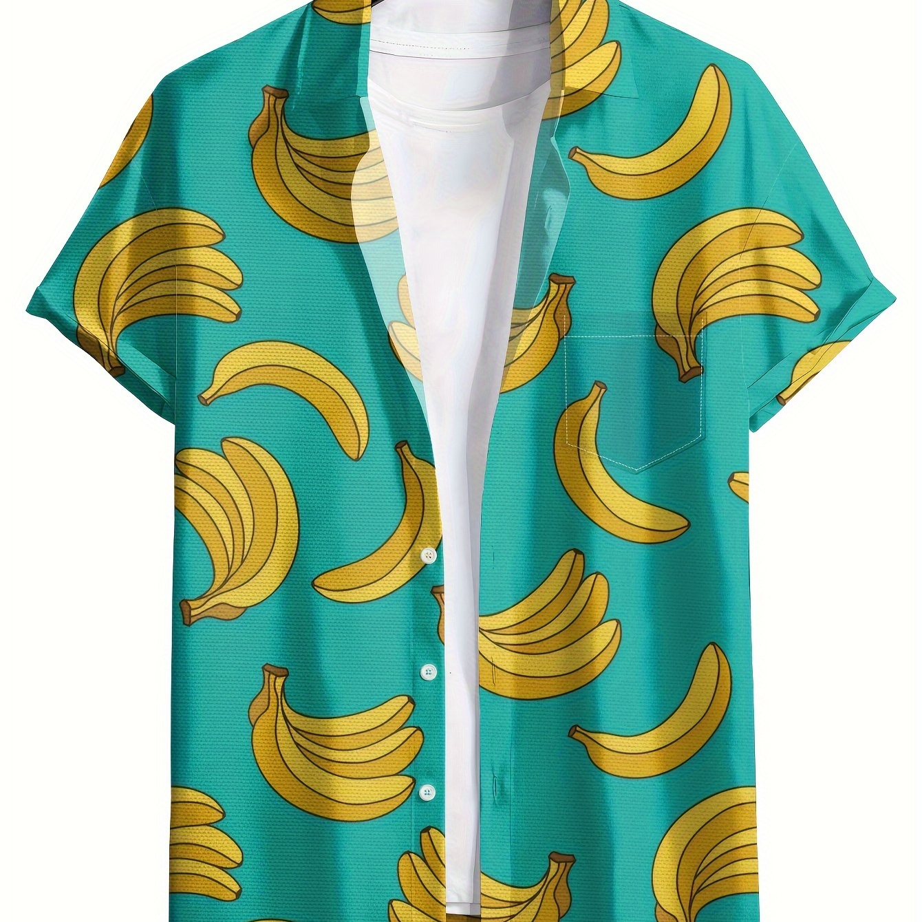 

Fancy Banana Print Button Up Shirt, Men's Comfy Short Sleeve Shirt, Comfort Fit For Summer Vacation And Casual Wear