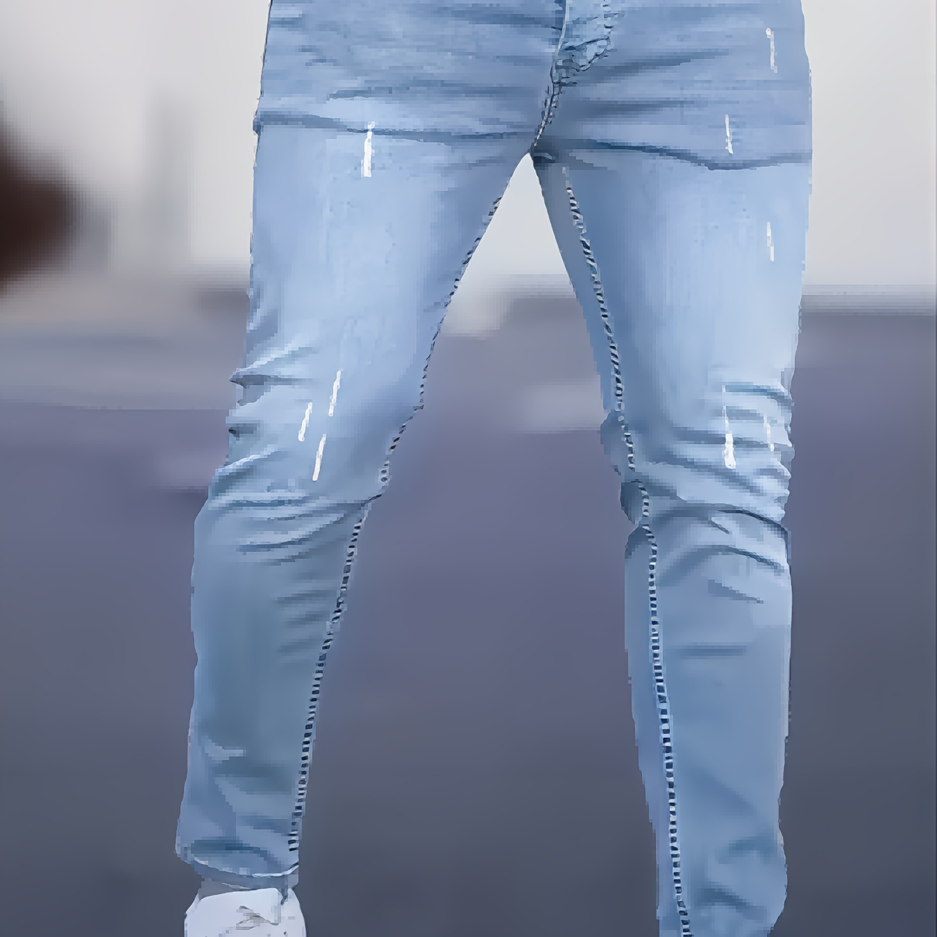 

Pantalon en denim déchiré uni pour homme avec poches, jean skinny décontracté en coton mélangé pour les activités de plein air.