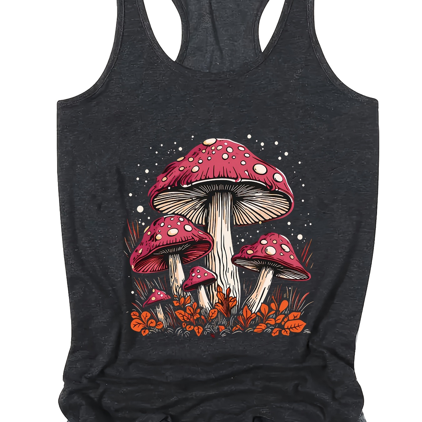 

Mushroom Print Crew Neck Tank Top, Casual Sleeveless Top For Summer, Women's Clothing