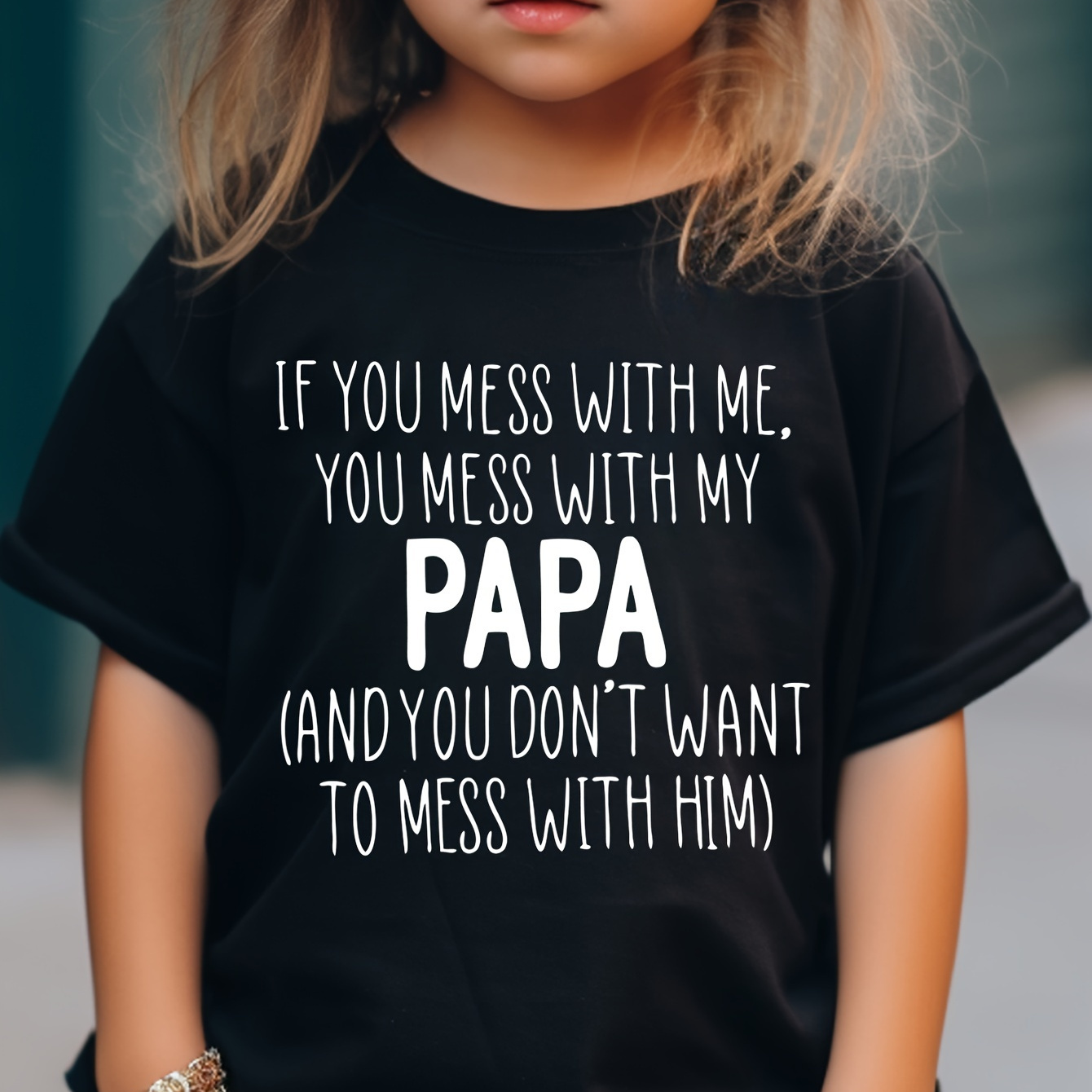 

Girls T-shirt, Mess With Me, You Mess With . Letter Printed Fashionable Round Neck Top