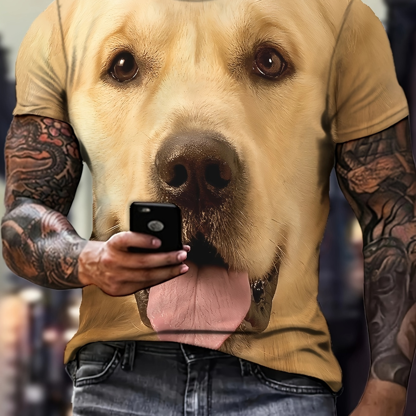 

Men's 3d Digital Golden Retriever Dog Pattern Print Crew Neck And Short Sleeve T-shirt, Casual And Chic Tops Suitable For Summer Leisurewear, Perfect Tops As Gifts For Dog Lovers