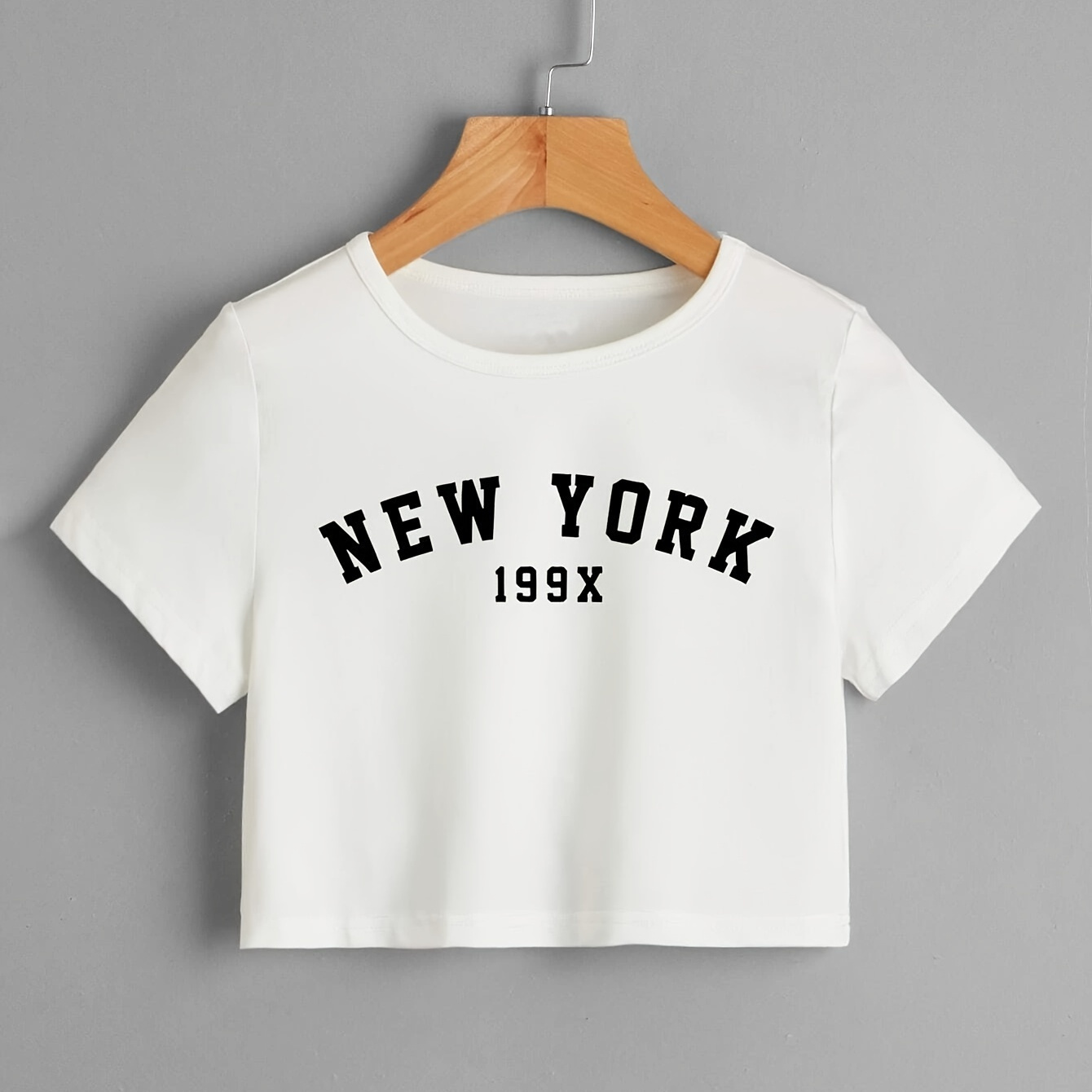 

Letter Print Crew Neck T-shirt, Casual Crop Short Sleeve T-shirt For Spring & Summer, Women's Clothing