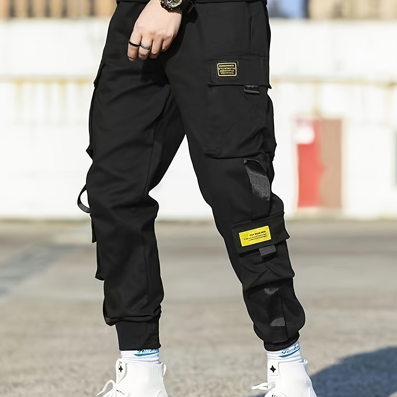 

[1pc Youth Casual Cargo Pants] Youth Casual Cargo Pants, Polyester Solid Color Cropped Joggers, Non-stretch , With Multiple Pockets, Drawstring Waist, Belt Detail, For Wear, Weekend Casual