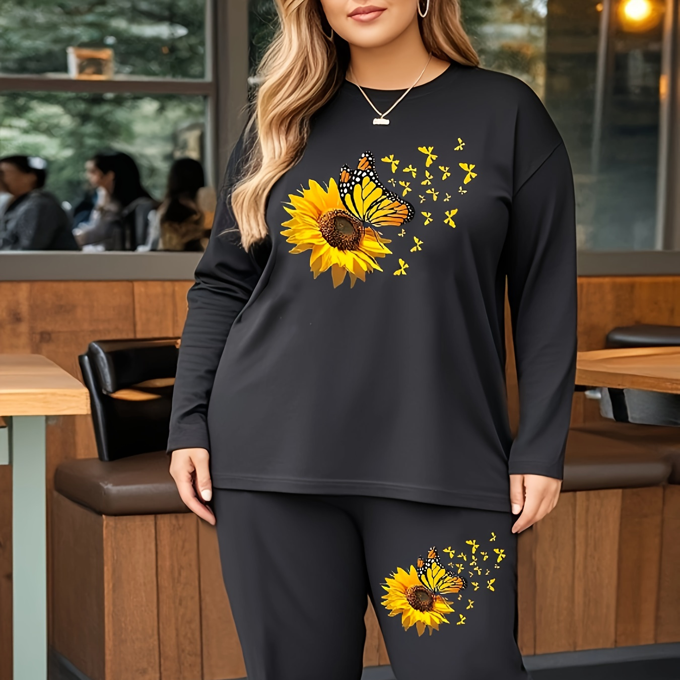 

Size Women' Print Long Sleeve Top & Pants Set - Elegant, Stretchy Polyester , Machine Washable