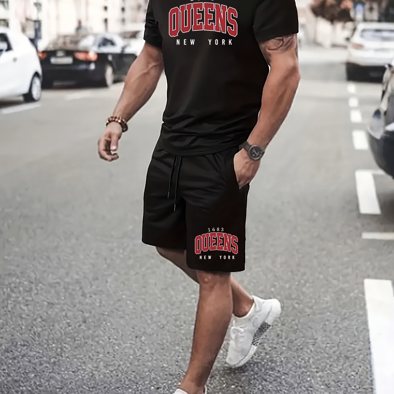 

Men's Trendy Casual Comfy Tees & Shorts, Letter Graphic Print Crew Neck Short Sleeve T-shirt & Loose Shorts With Drawstrings Pockets Home Pajamas Sets, Casual Sets For Summer