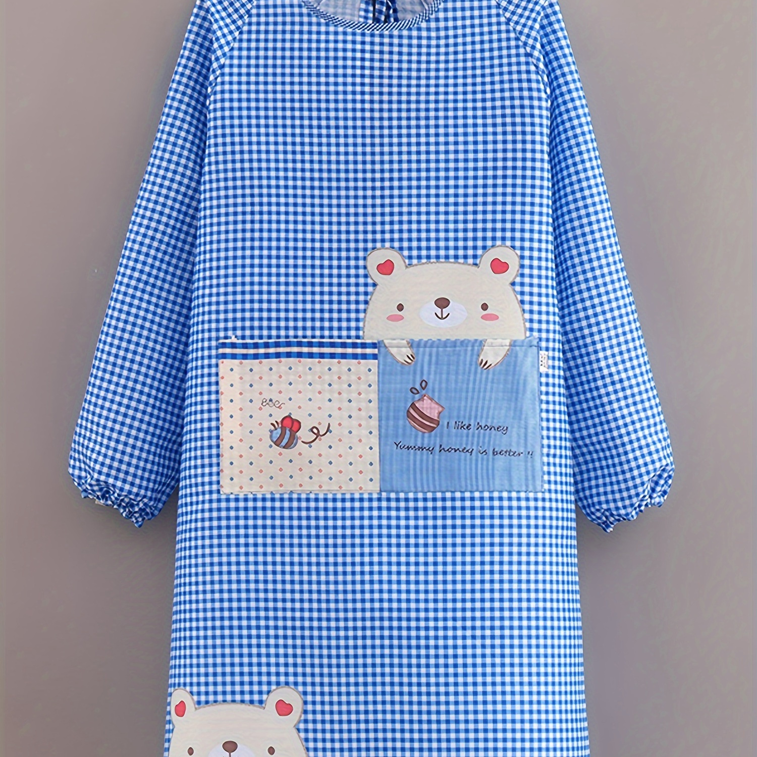 

1pc Cartoon Bear Pattern Plaid Apron, Simple Criss Cross Apron With Pocket For Kitchen Home, Men's Workwear