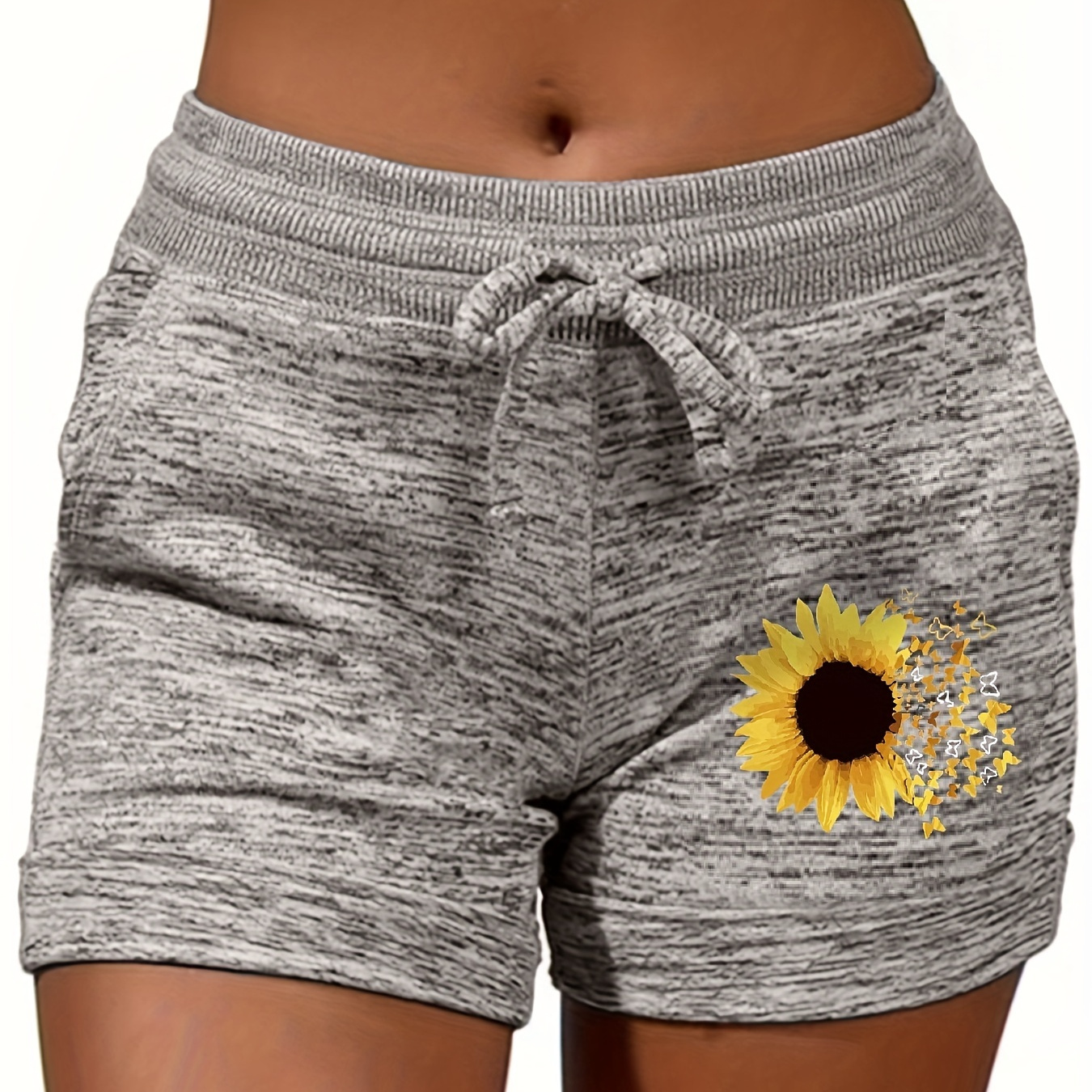 

Sunflower Print Drawstring Shorts, Casual Shorts For Spring & Summer, Women's Clothing