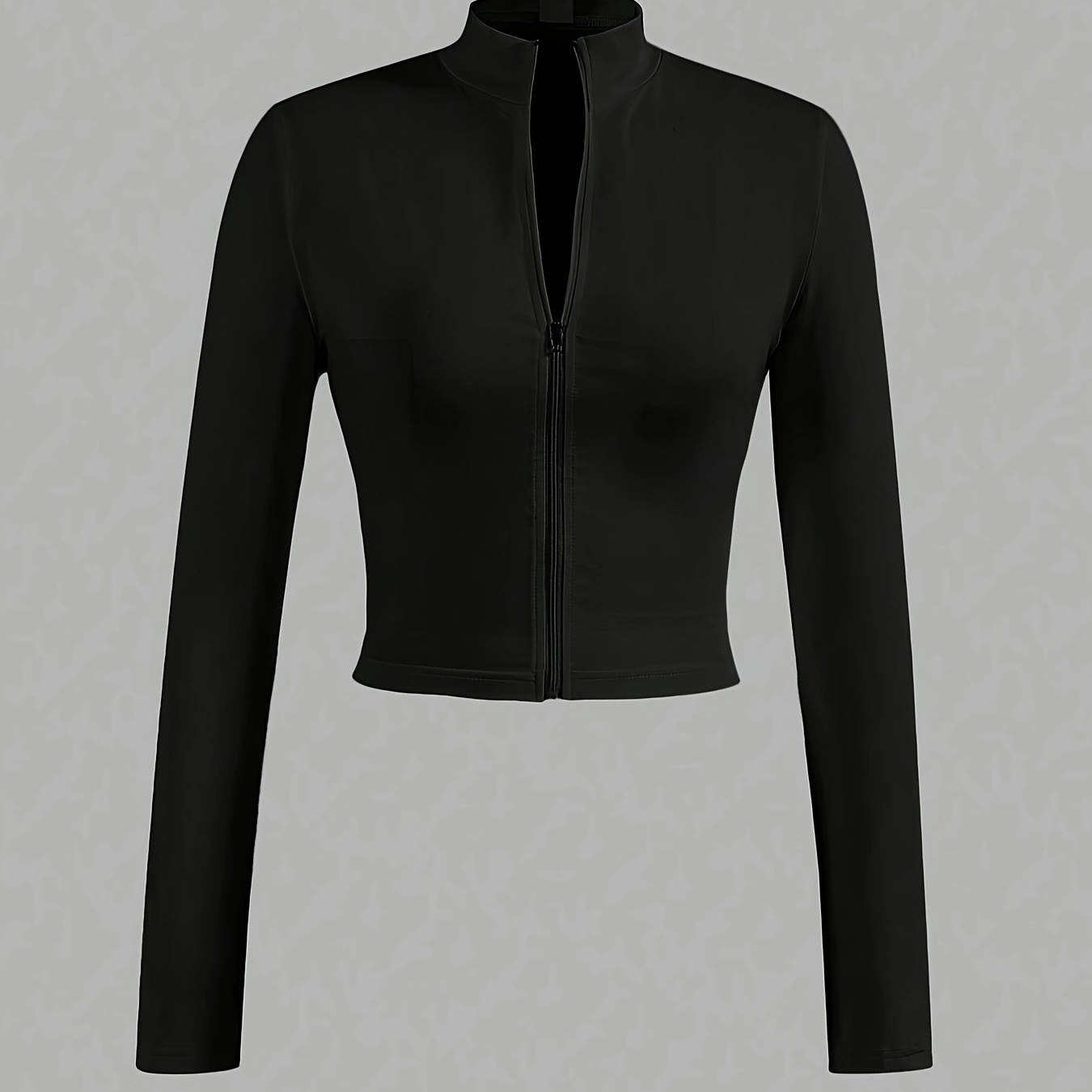 

Women's Slim-fit Zip-up Jacket - Solid Color, Long Sleeve, Stand Collar, Casual Y2k Style, Machine Washable