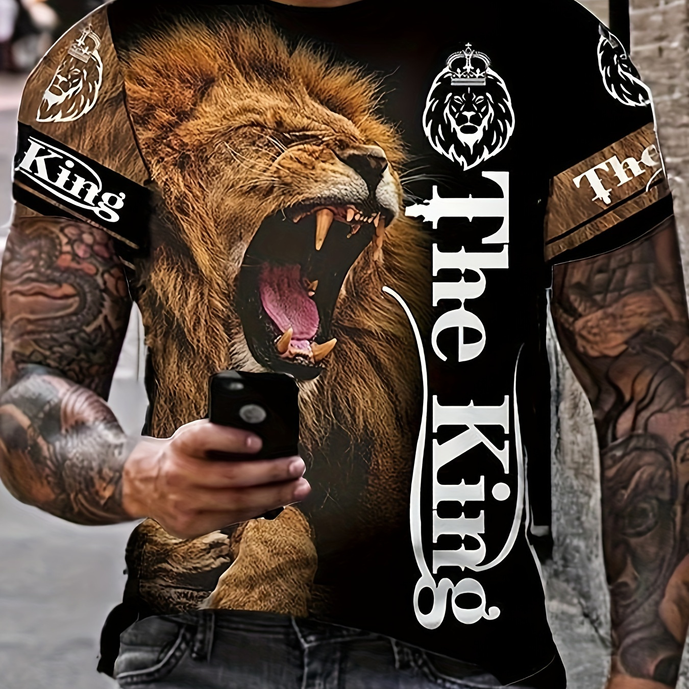 

Lion 3d Digital Pattern Print Men's Graphic T-shirt, Causal Comfy Tees,short Sleeve Pullover Tops, Men's Summer Outdoor Clothing