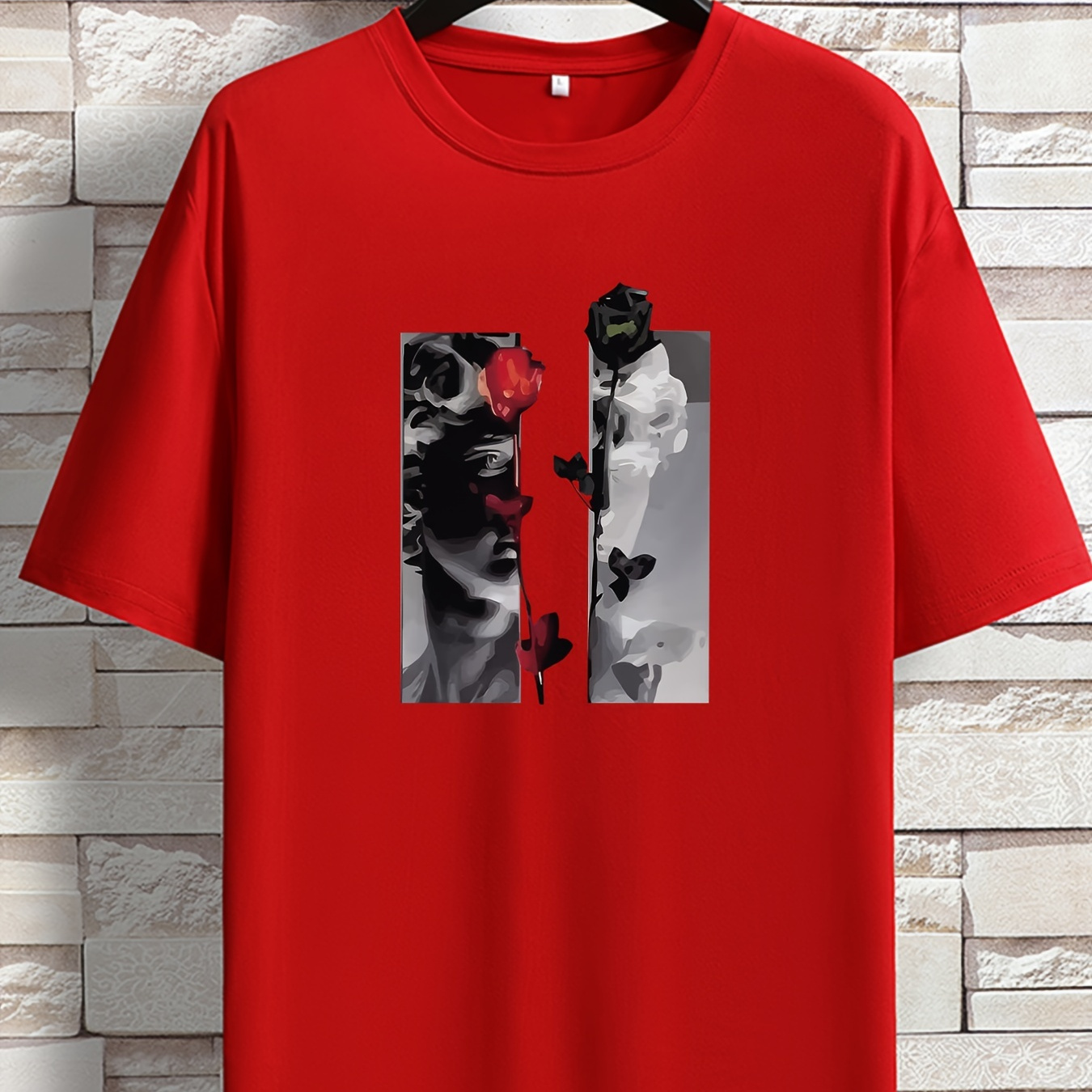 

Men's Picture Print Crew Neck Stretch T-shirt, Oversized Breathable Short Sleeve Tops, Plus Size Casual Clothing For Spring Summer