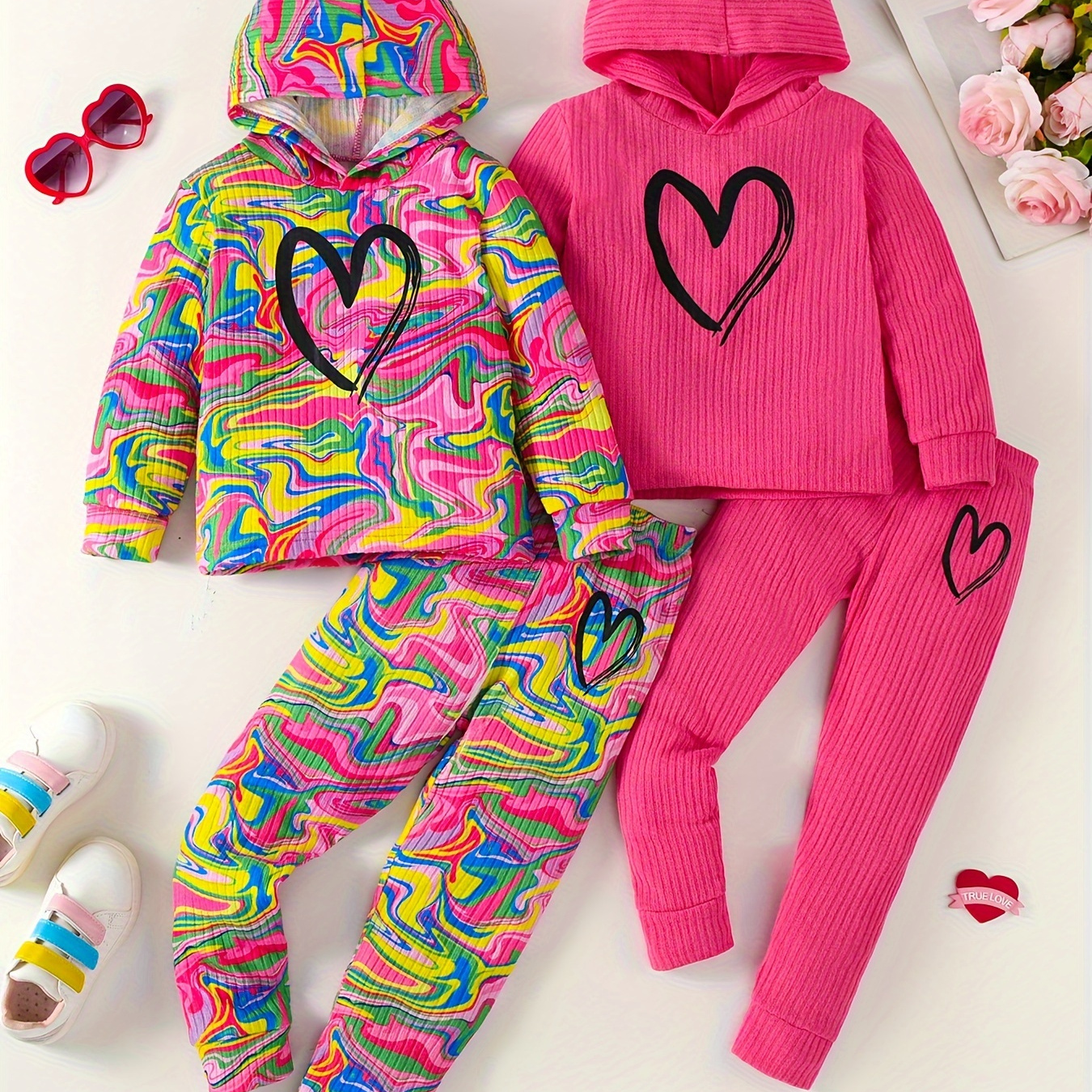 

Toddler's 4-piece Set Long Sleeve Spring/autumn Outfit, Polyester/cotton Blend, Fashionable And Trendy, Random Print