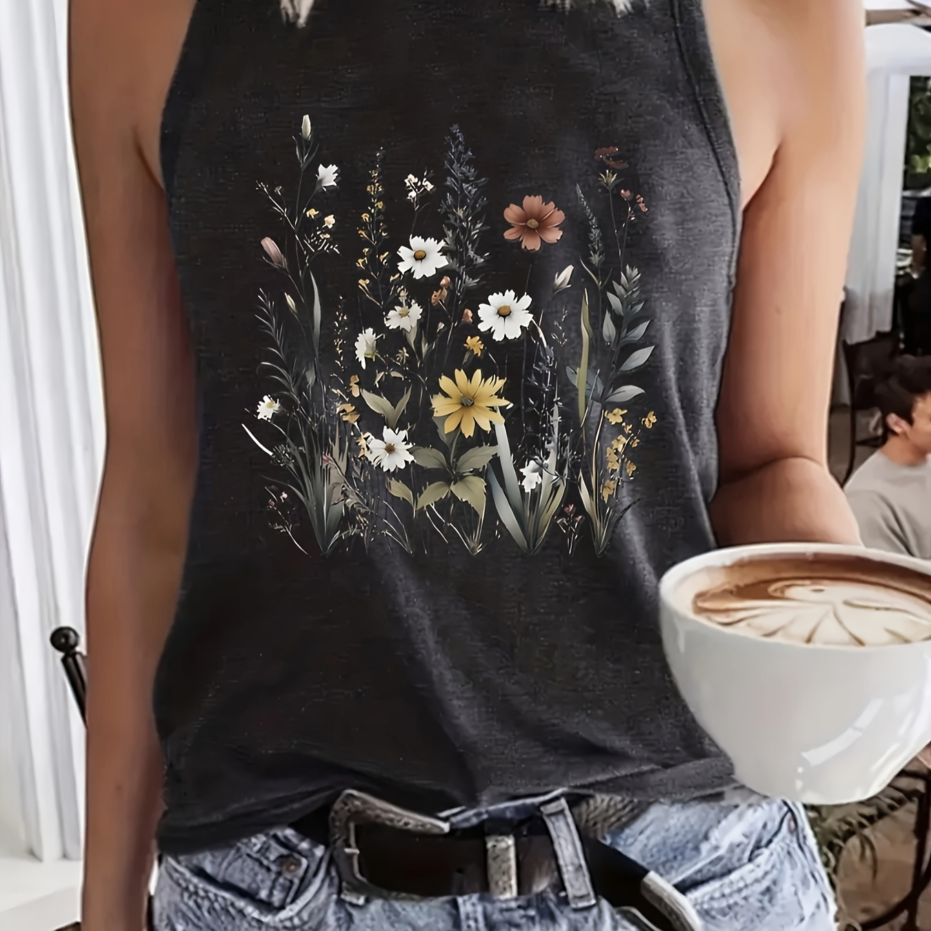 

Print Top, Casual Crew Neck Sleeveless Summer Top, Women's Clothing