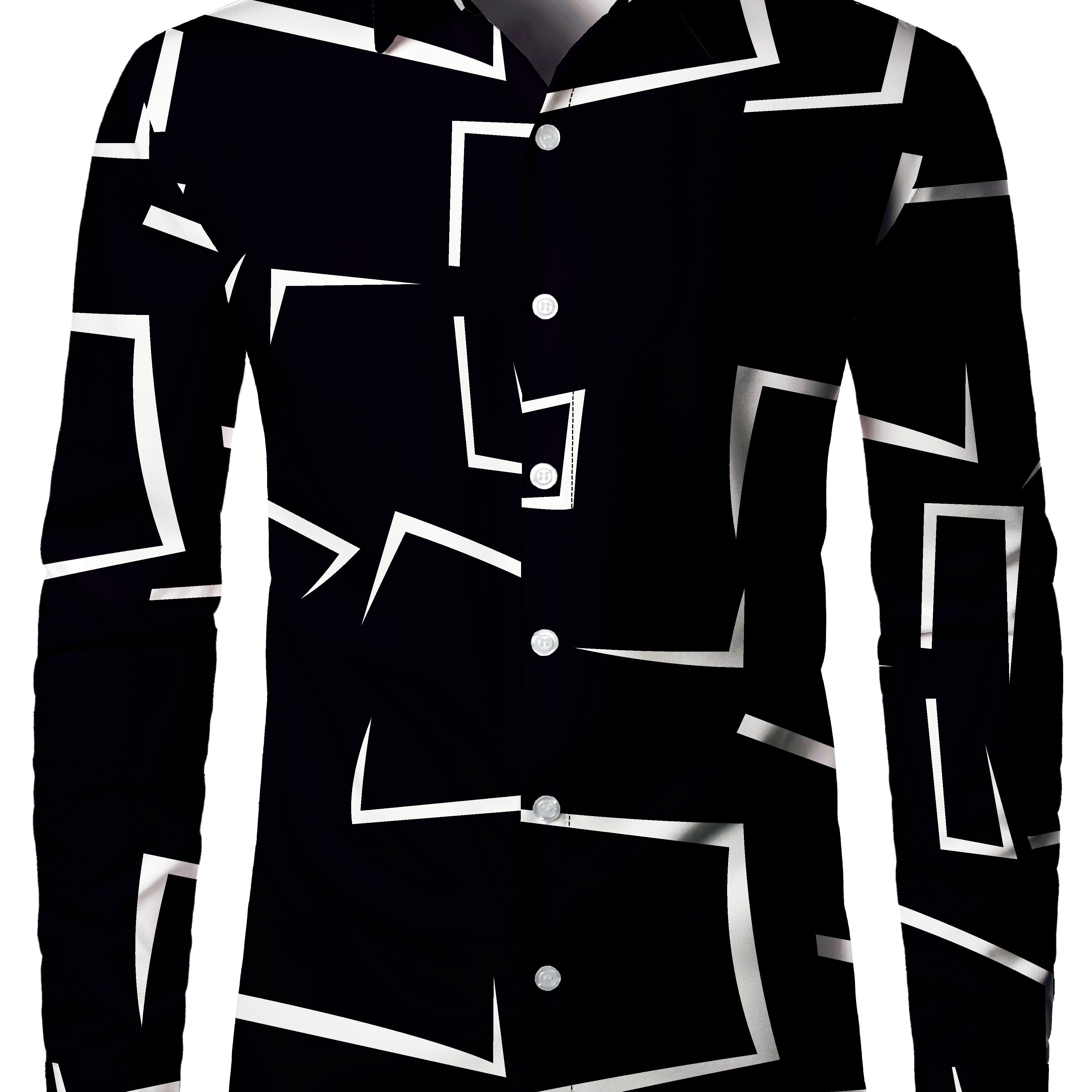 Men's Shirt Top Turn-Down Collar Long Sleeve Closure Regular Fit Geometric Pattern Male Casual Shirt For Daily Formal Dress Clubwear