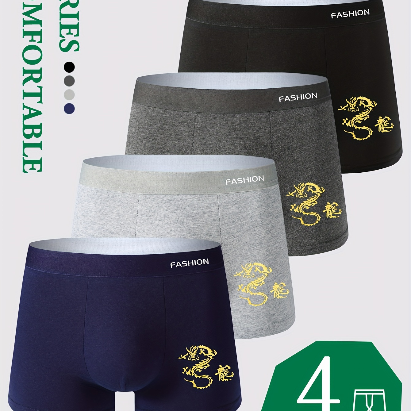 

4 boxers absorbants pour hommes, caleçons respirants et confortables pour jeunes, shorts de sport élastiques, sous-vêtements décontractés pour hommes à au .