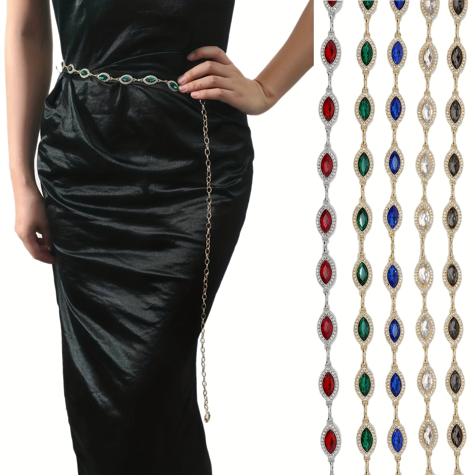 Women's Golden Metal Chain Belt Rhinestone Diamante Studded - Temu