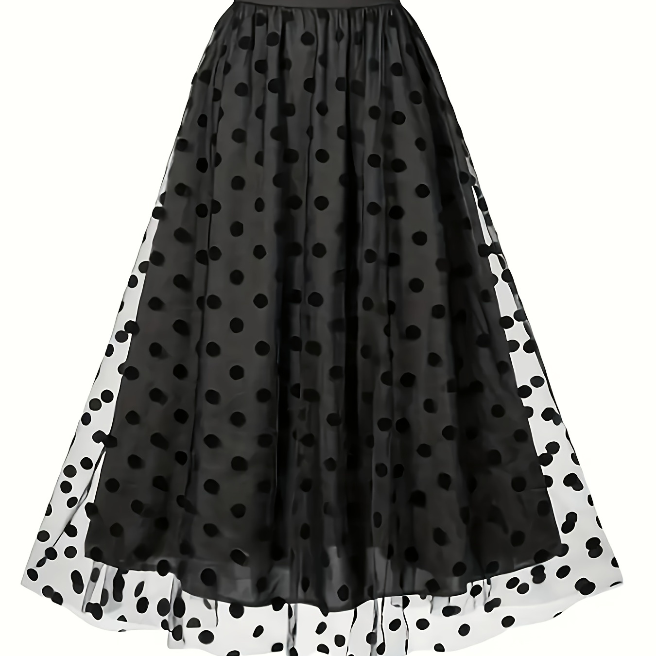 

Polka Dot Tiered Mesh Skirt, Elegant High Waist Flared Midi Skirt, Women's Clothing