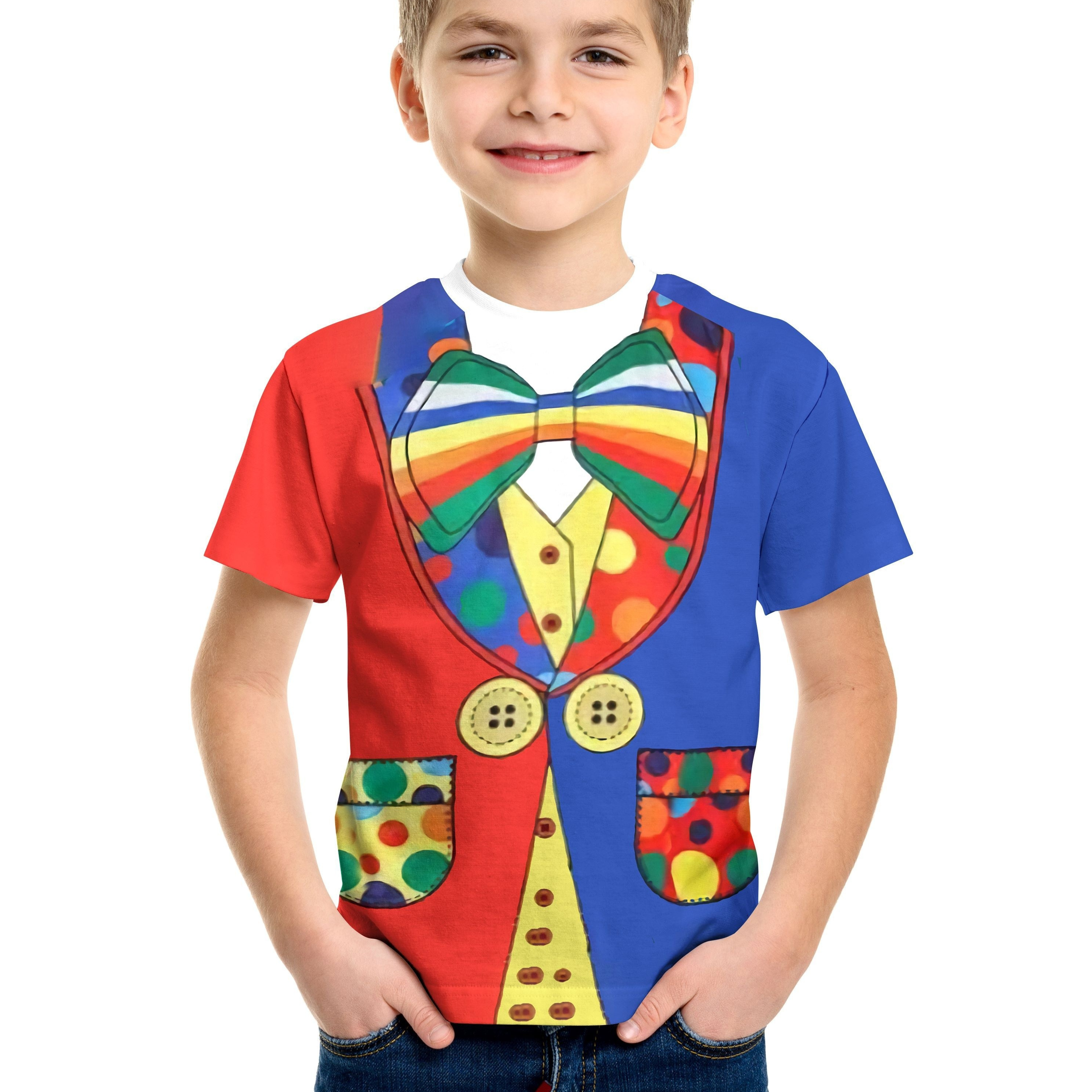 

Boys Clown Costume T-shirt, Kids Short Sleeve Funny Halloween Party Summer Tee Top