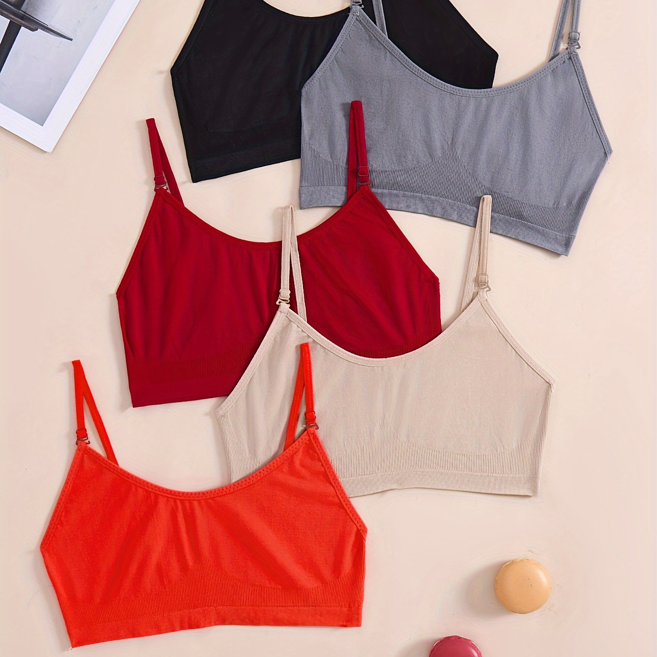 

5pcs Women's Teen Seamless Casual Solid Color Camisole Bras, Soft, Comfortable And Stretchy