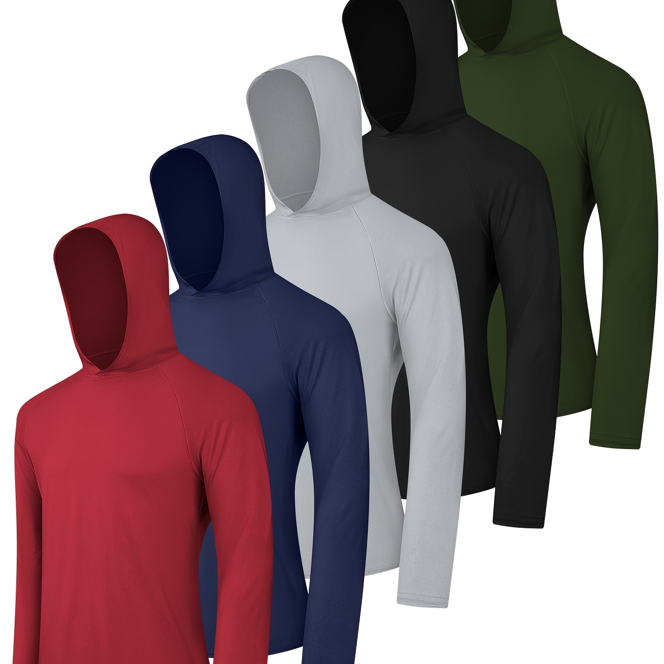 

5pcs Oygsieg Men's Quick-dry Hooded T-shirts - Breathable, Lightweight Polyester For Running, Fishing, Hiking | Solid Colors, Machine Washable