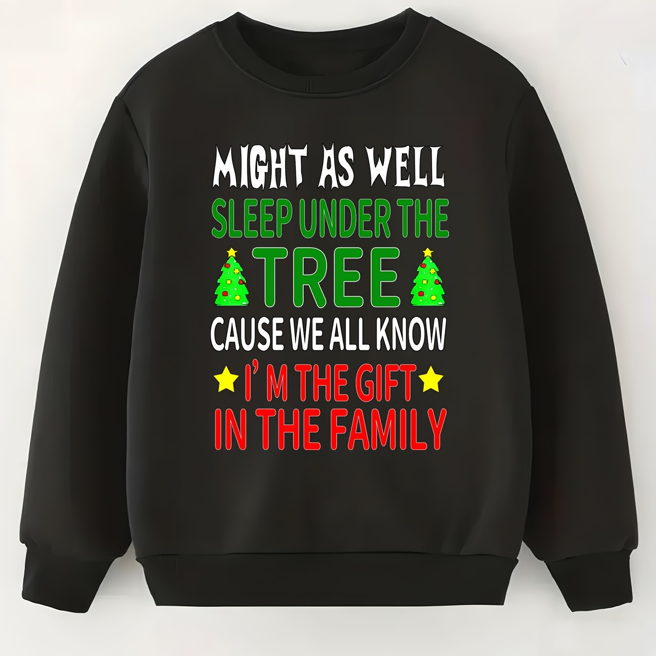 

Christmas Slogan Graphic Print Boys Warm Fleece Sweatshirt: Thick And Cozy Top For Spring Fall Winter Season