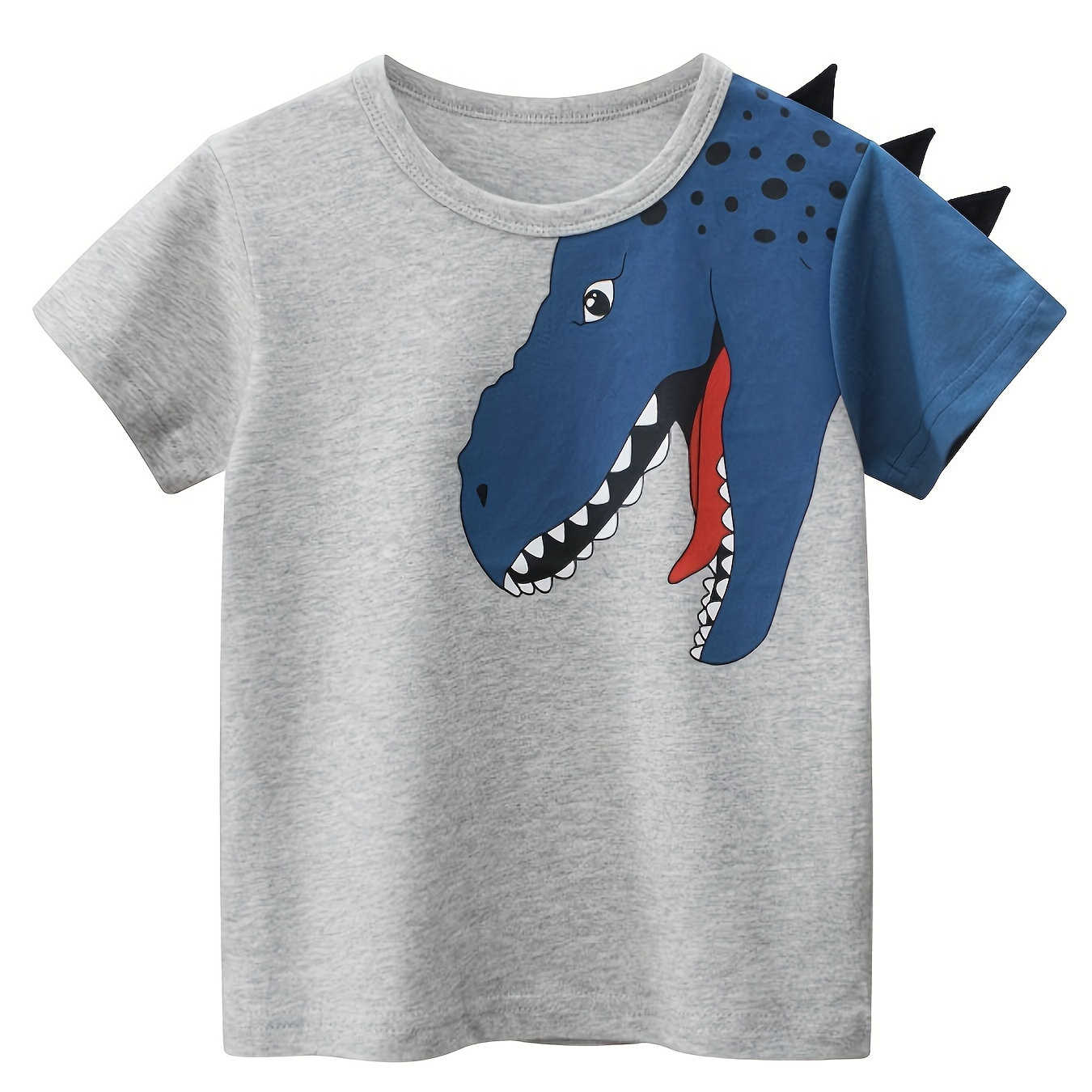 

Boys Cotton Round Neck T-shirt Three-dimensional Dinosaur Print Short Sleeve Tees Top Summer Clothes
