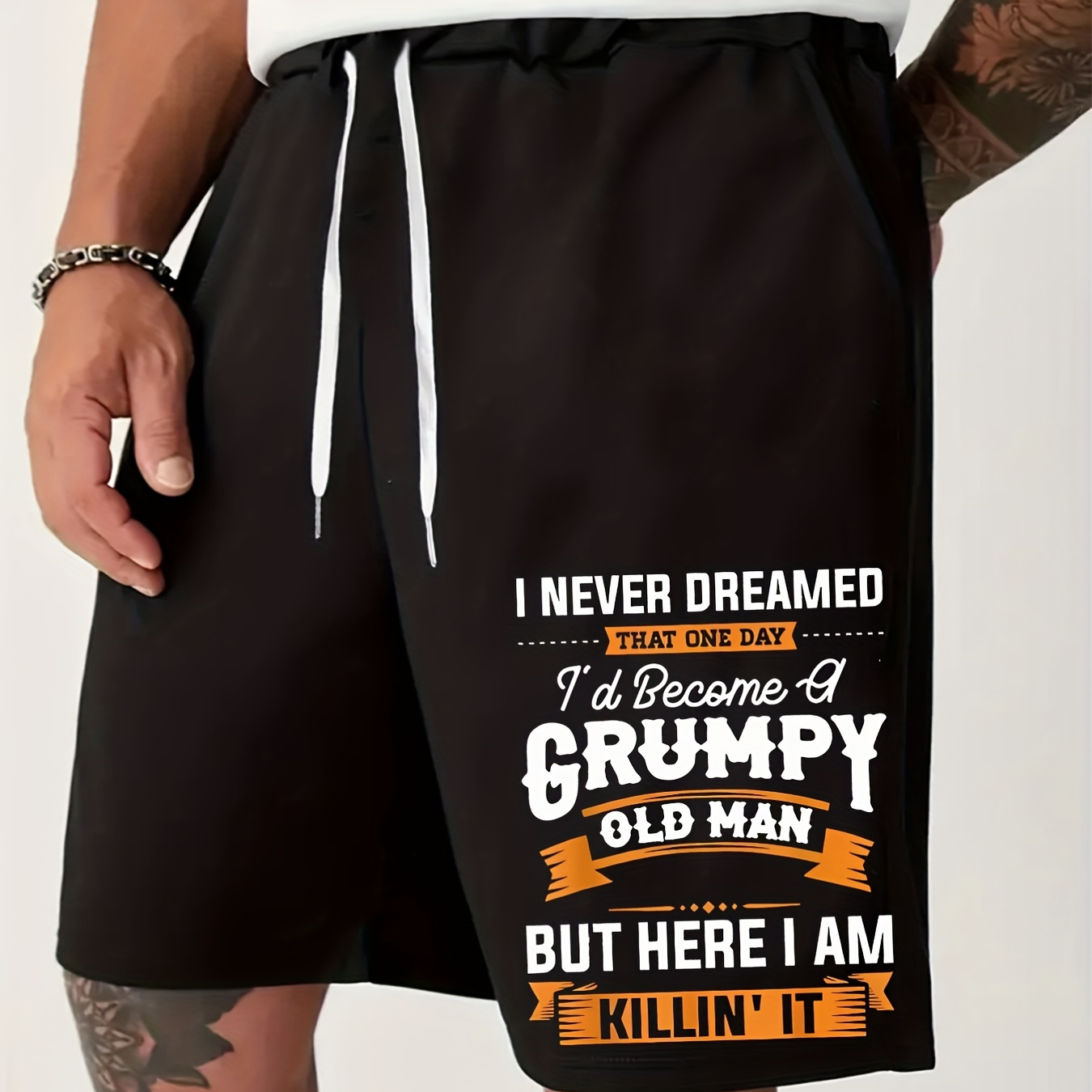 

''grumpy Old Man'' Print, Men's Comfy Casual Drawstring Shorts, Summer Clothing