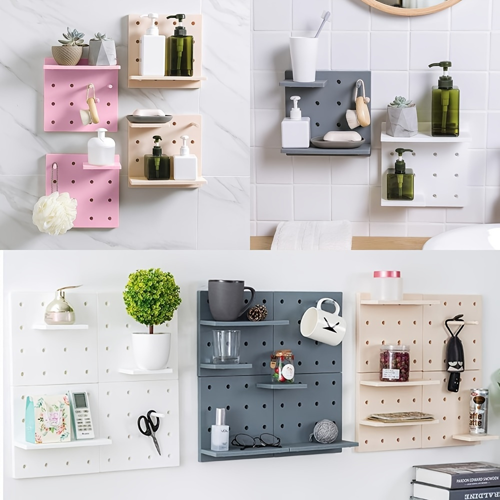 TureClos Wall-Mounted Storage Rack No Drilling Hole Board Storage Rack  Pegboard Wall Shelves for Home Kitchen Bathroom 