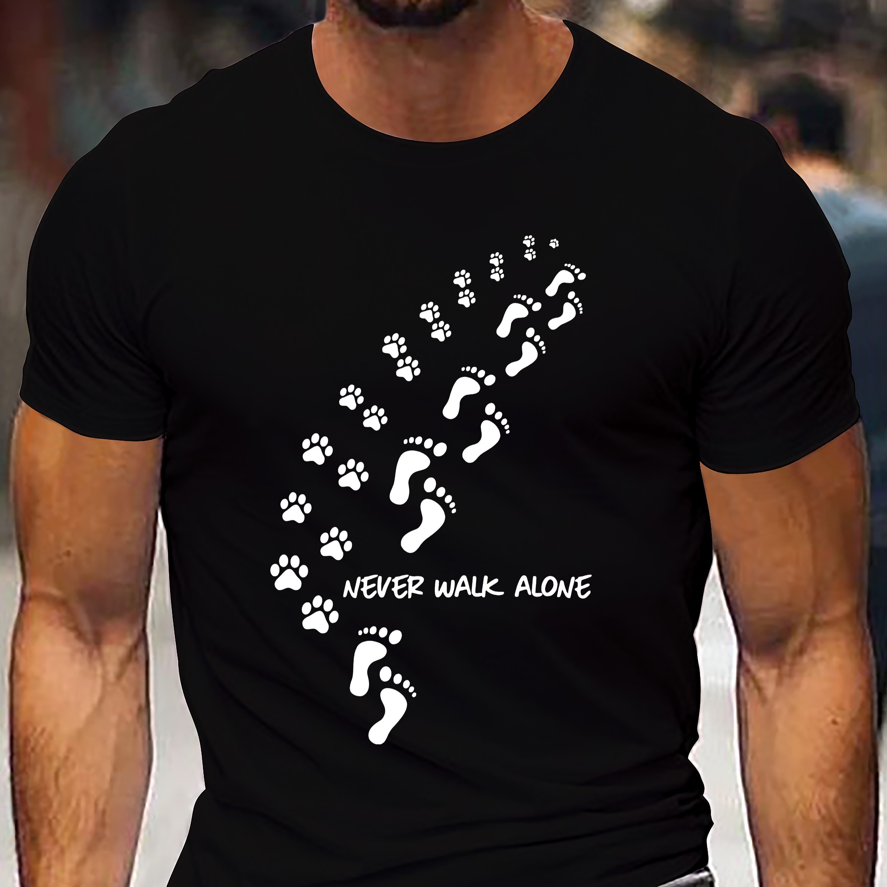 

Never Walk Alone Print T-shirt For Men, Casual Short Sleeve T-shirt For Summer