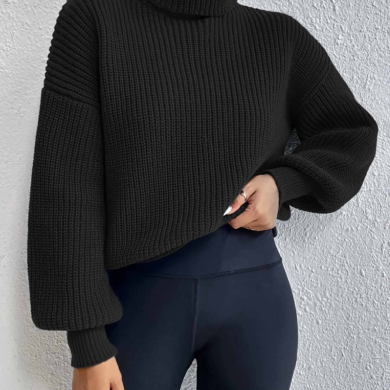 

Turtle Neck Long Sleeve Sweater, Casual Solid Color Sweater For Fall & Winter, Women's Clothing