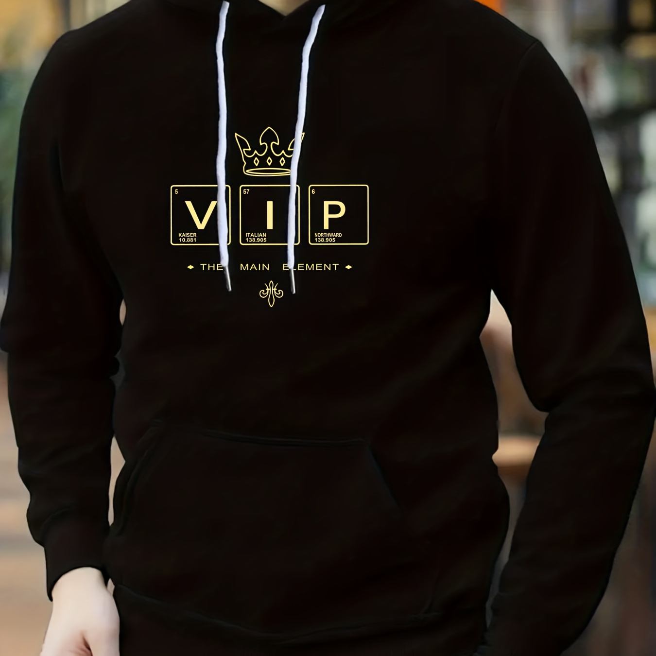 

Vip Print Hoodie For Men, Men's Casual Graphic Design Pullover Hooded Sweatshirt With Kangaroo Pocket Streetwear For Winter Fall, As Gifts