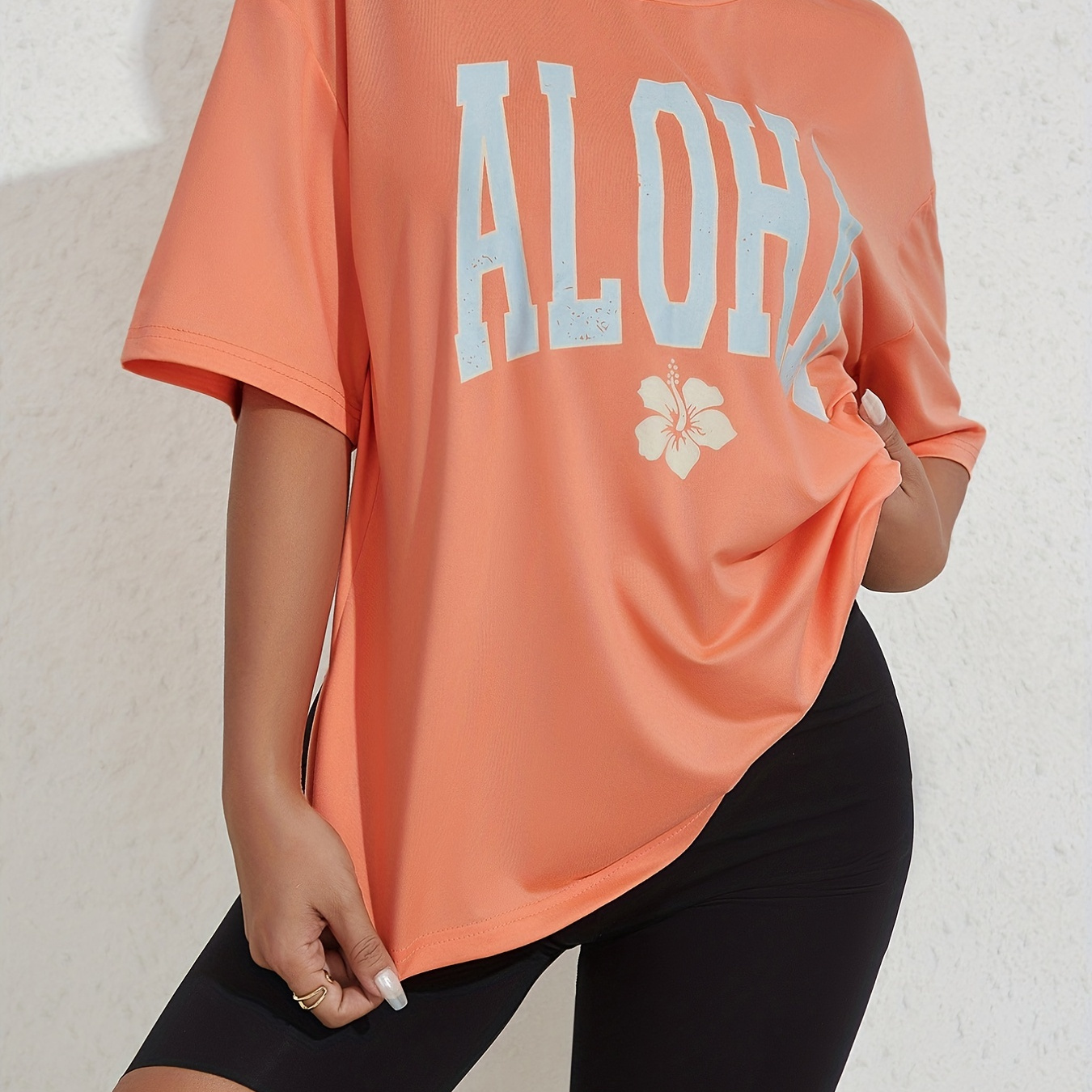 

Drop Shoulder Letter Print T-shirt, Casual Crew Neck Short Sleeve T-shirt For Spring & Summer, Women's Clothing