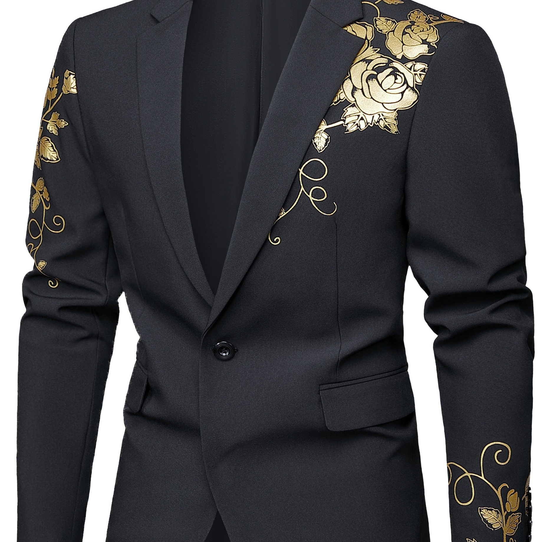 

Men's Casual Stylish Suit Jacket, 1 Button Floral Pattern Fashionable Blazer With Pockets, Suitable For Party\ Dance\ Dinner\ Wedding\ Business Banquet, Gift For Men.