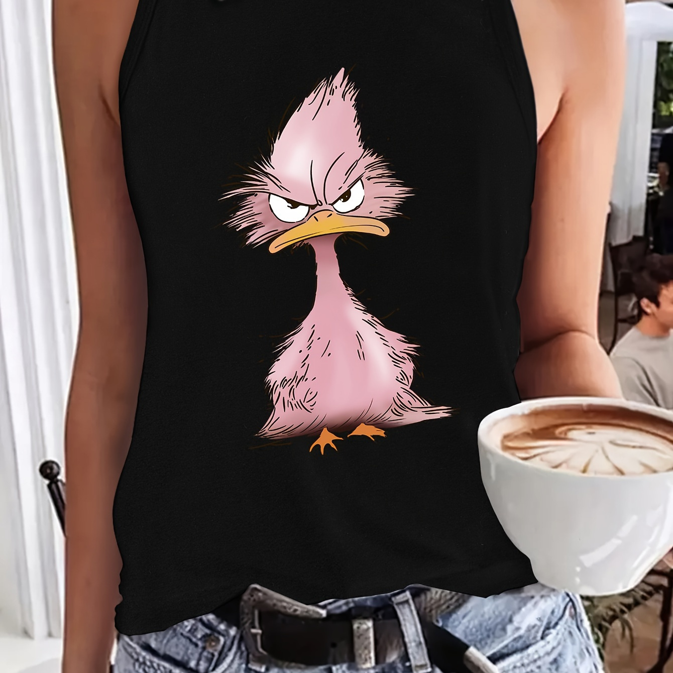 

Duck Print Crew Neck Tank Top, Casual Sleeveless Top For Summer, Women's Clothing